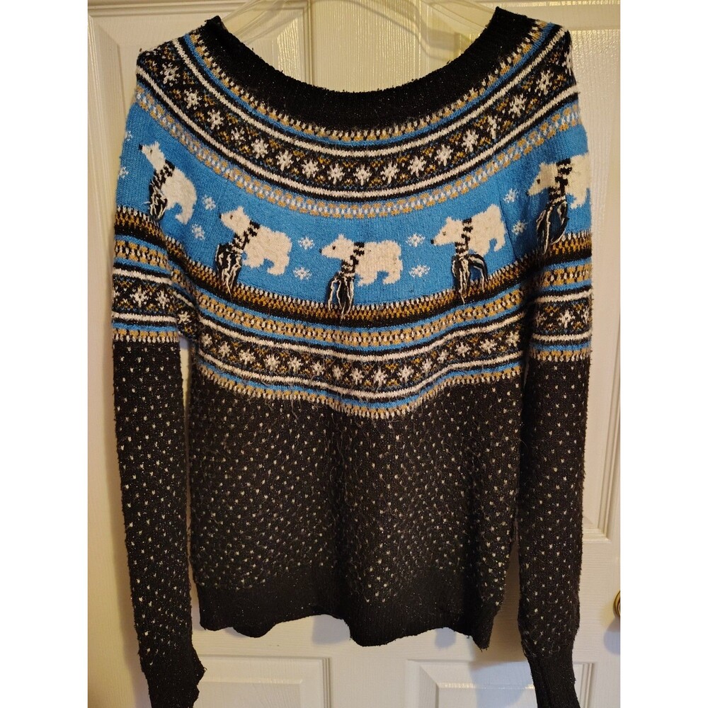 Holiday Time Boys Pullover Sweater Fair Isle Crew Neck Black Blue White S